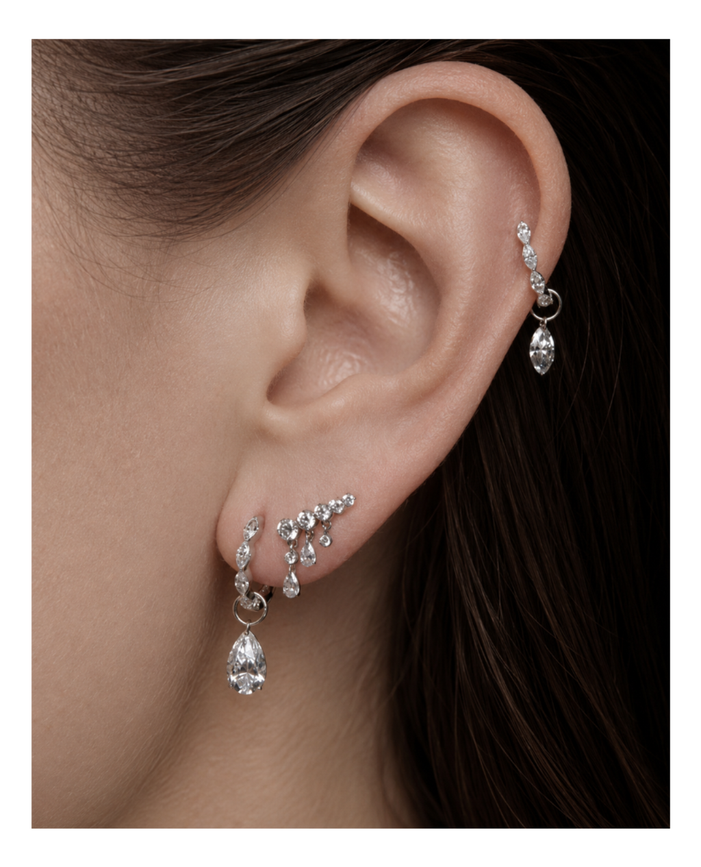 18ct Marquise-Cut Diamond Huggie Hoop Earrings
