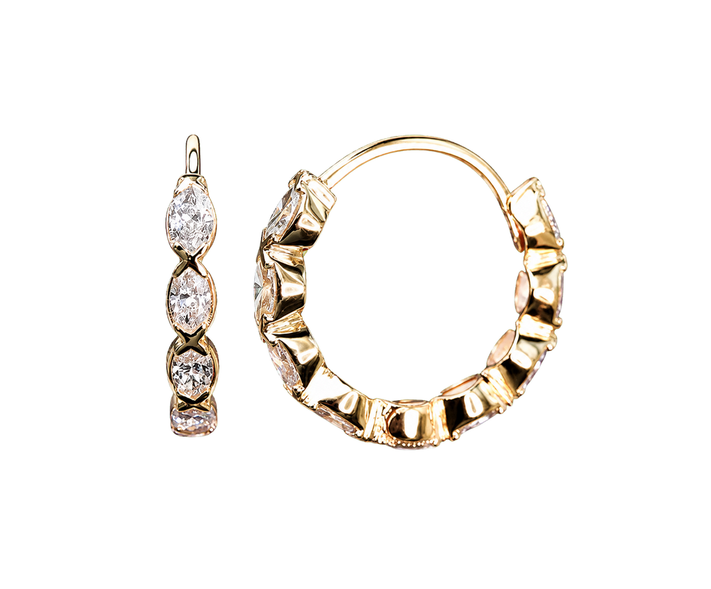 18ct Marquise-Cut Diamond Huggie Hoop Earrings