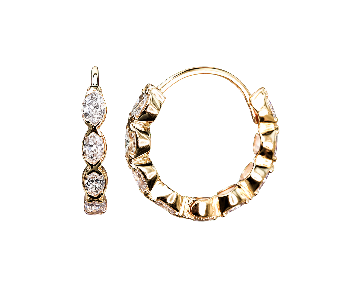 18ct Marquise-Cut Diamond Huggie Hoop Earrings