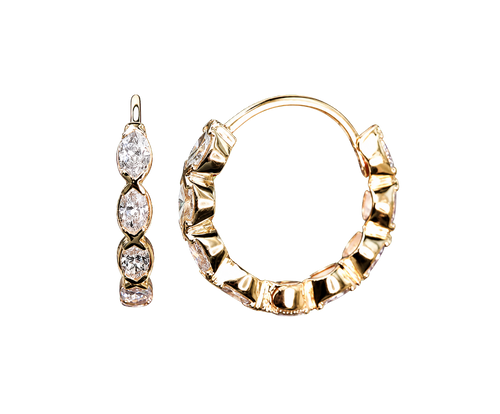 18ct Marquise-Cut Diamond Huggie Hoop Earrings